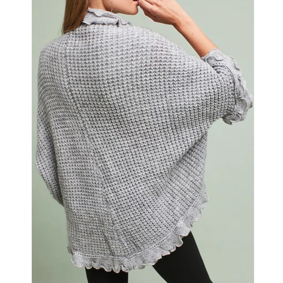 Anthropologie Moth Rocia Sweater Cardigan Small gray ruffles wool - Picture 2 of 13